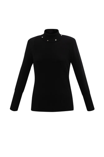 Marble - Button Neck Sweater - Black - 6316