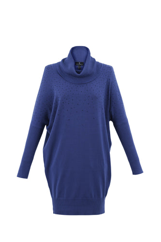 Marble - Jumper Dress with Cowl Neckline - Mid Blue - 7558