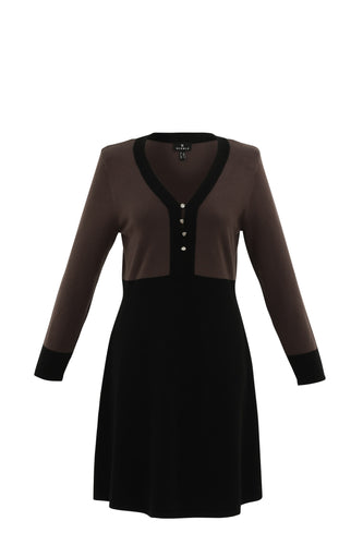 Marble - Fit & Flare Dress - Brown & Black - 7665