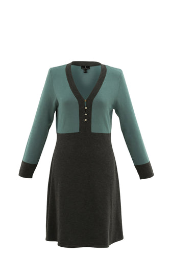 Marble - Fit & Flare Dress - Teal & Grey - 7665