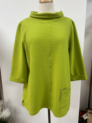 Doris Streich - Funnel Neck 3/4 sleeved Tunic - Lime Green