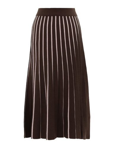 Marble - Pleated Knitted Skirt - Brown & Pink - 7598