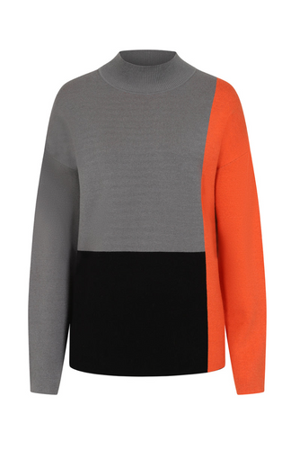 Alice Collins - Karlie block Pattern Pullover - Orange / Grey / Black