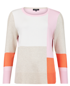 Sunday - Block Coloured Crew Neck Sweater - Pink/ Stone & White